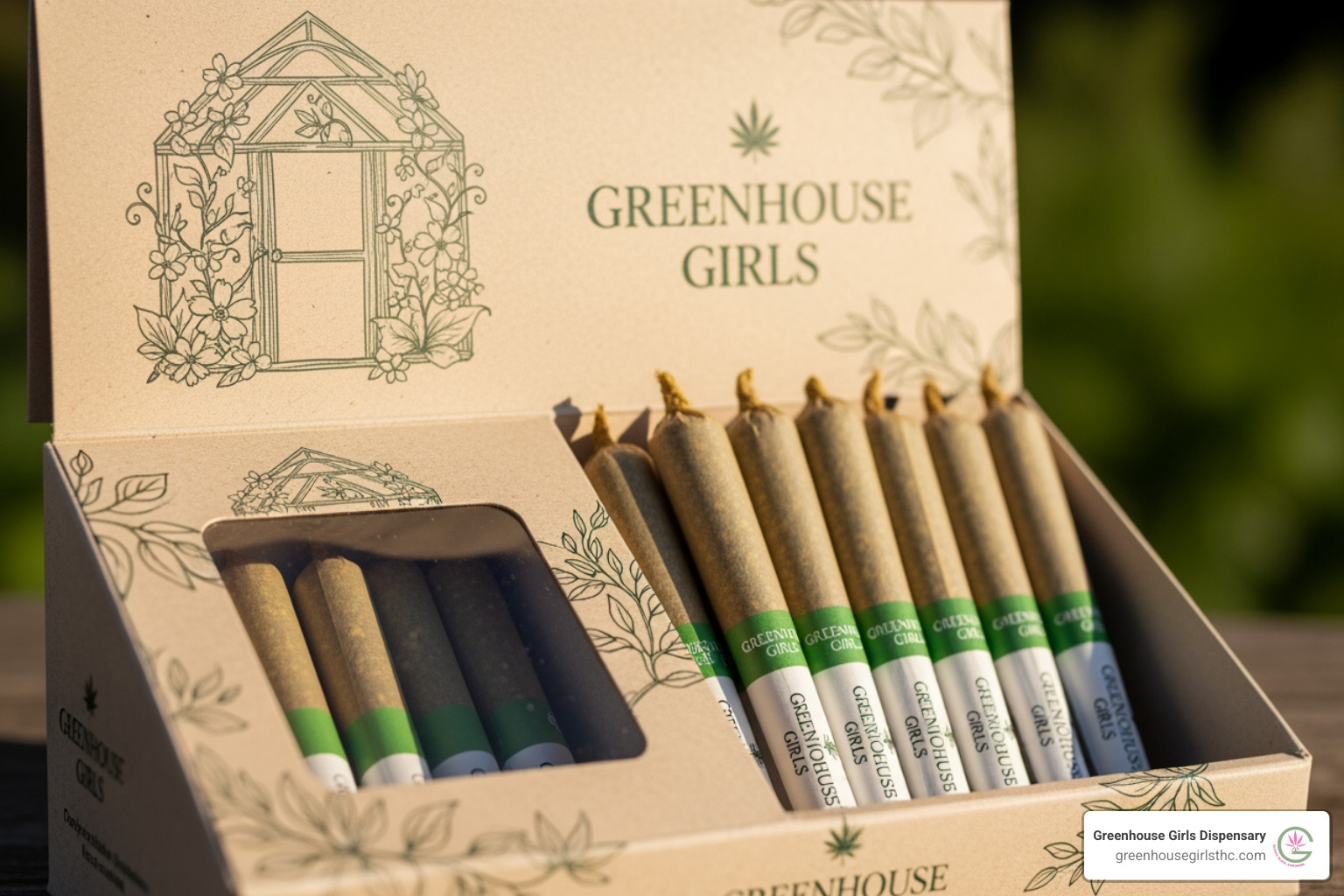 Greenhouse Girls' branded pre-roll packaging - pre rolled joints