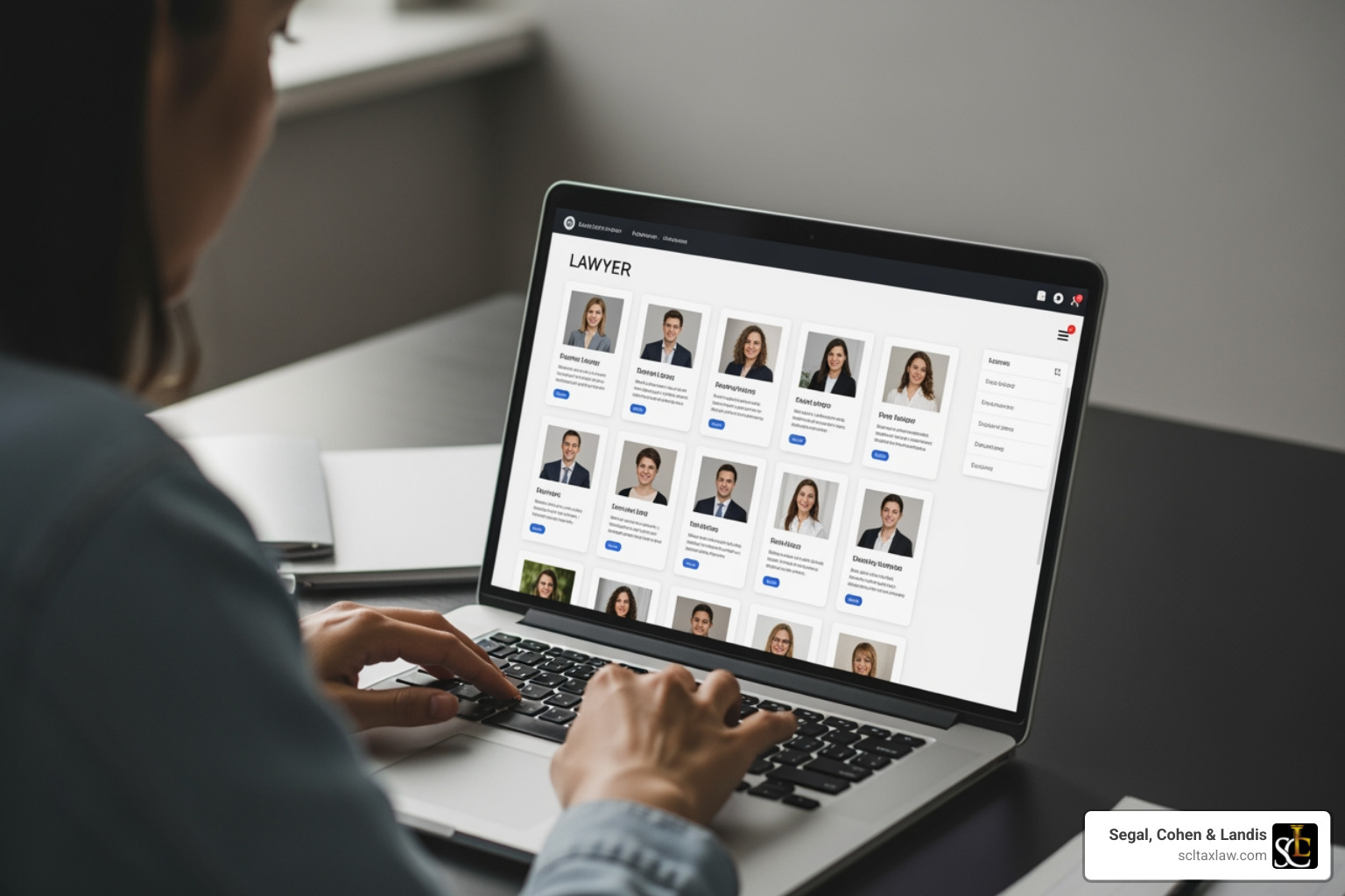 person reviewing lawyer profiles on a laptop - boston massachusetts tax attorneys