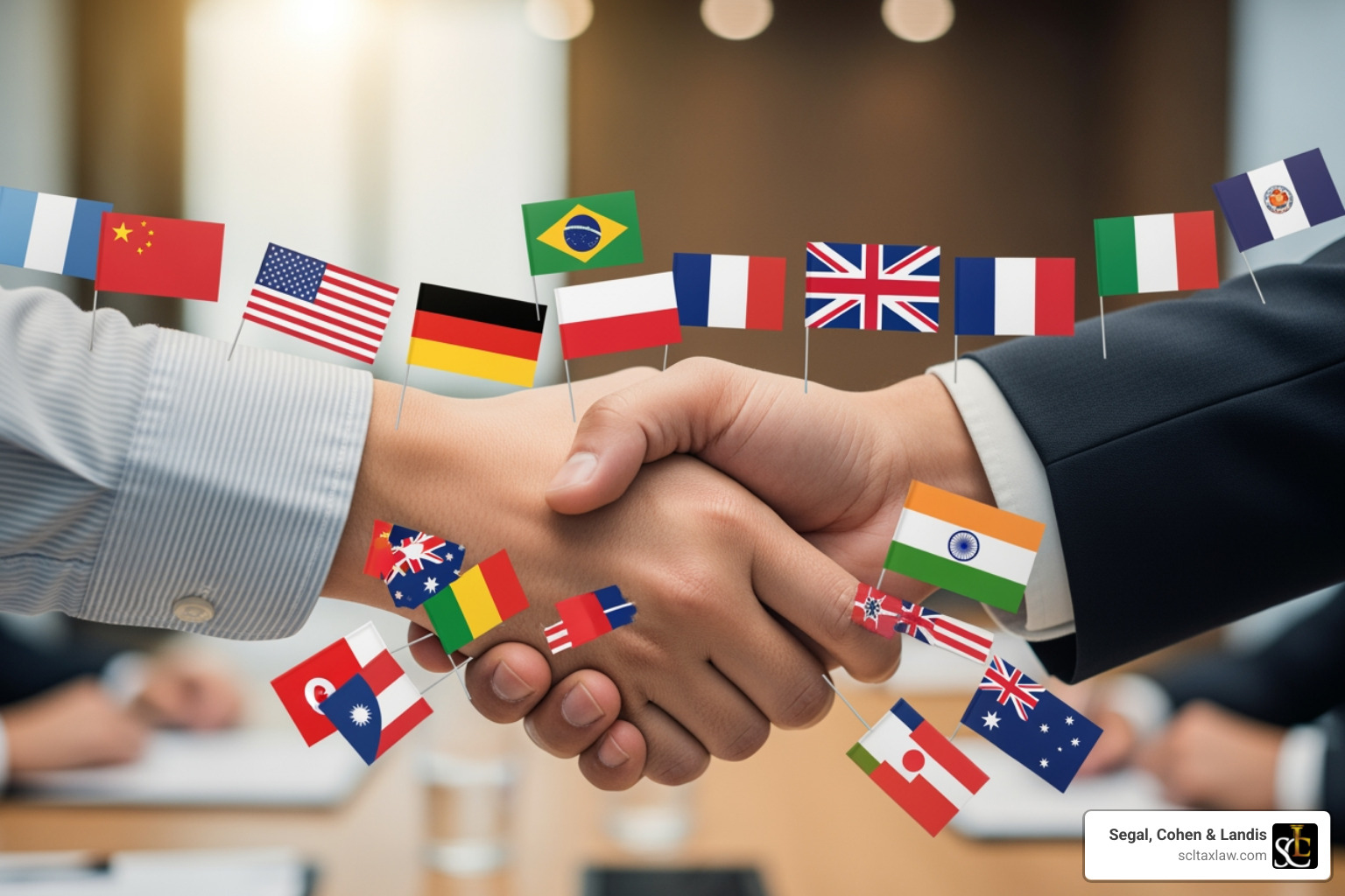 hands shaking tax flags - boston international tax attorney