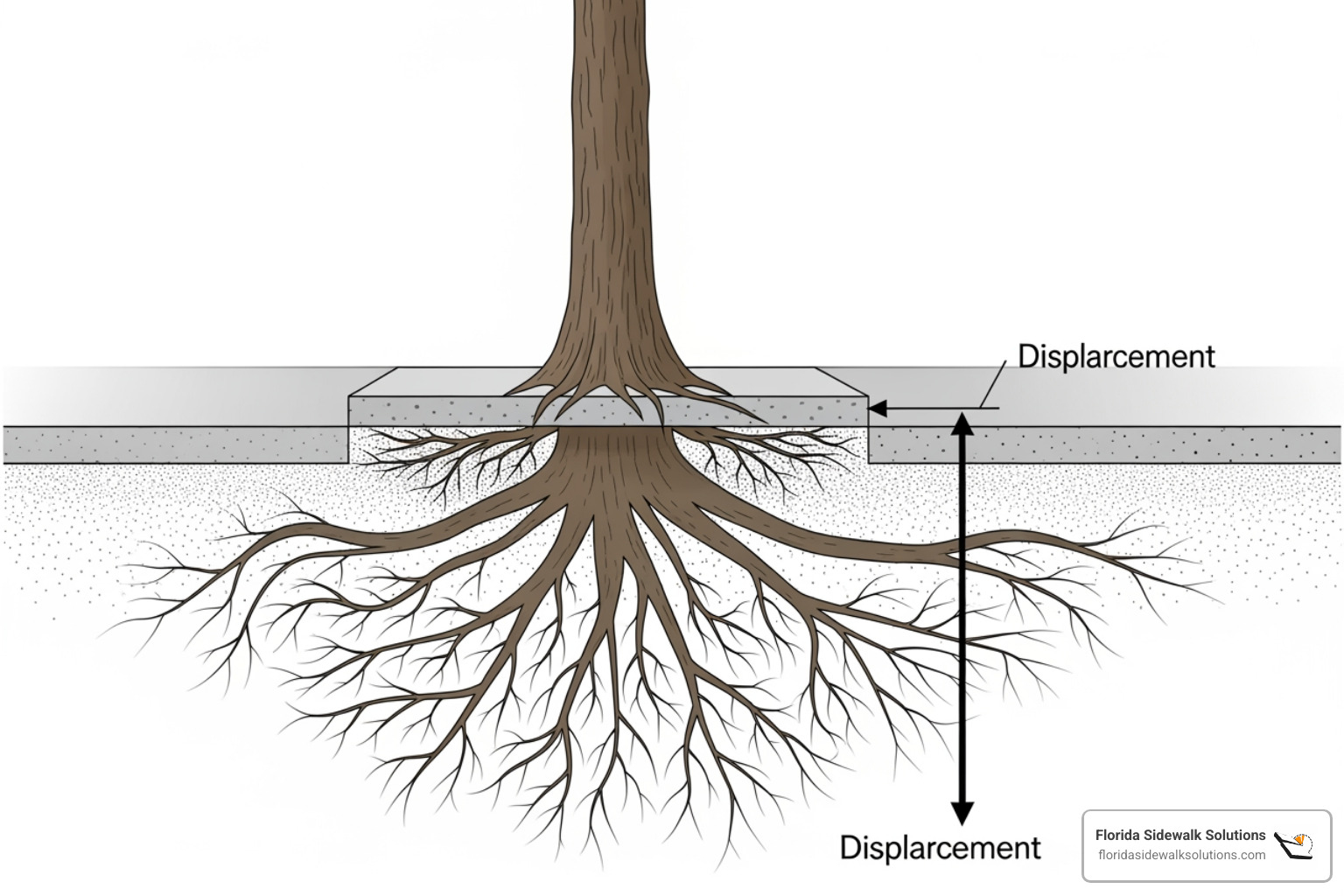 diagram showing root growth under sidewalk - shaving tree roots under sidewalk