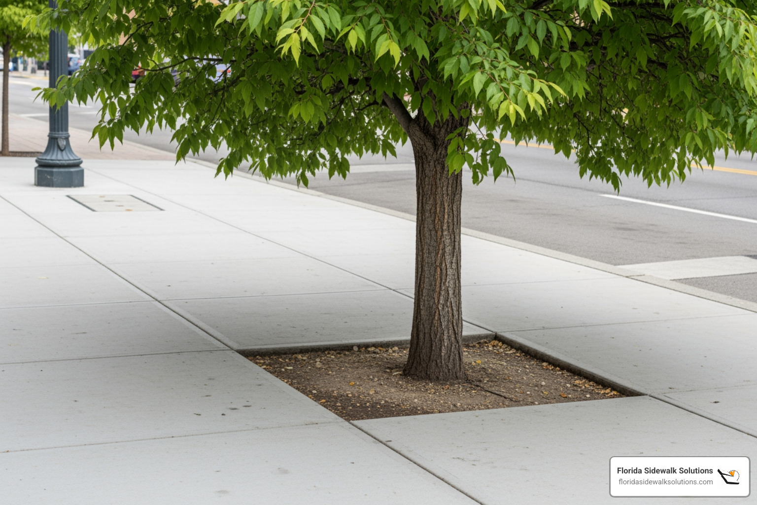 perfectly repaired sidewalk - shaving tree roots under sidewalk