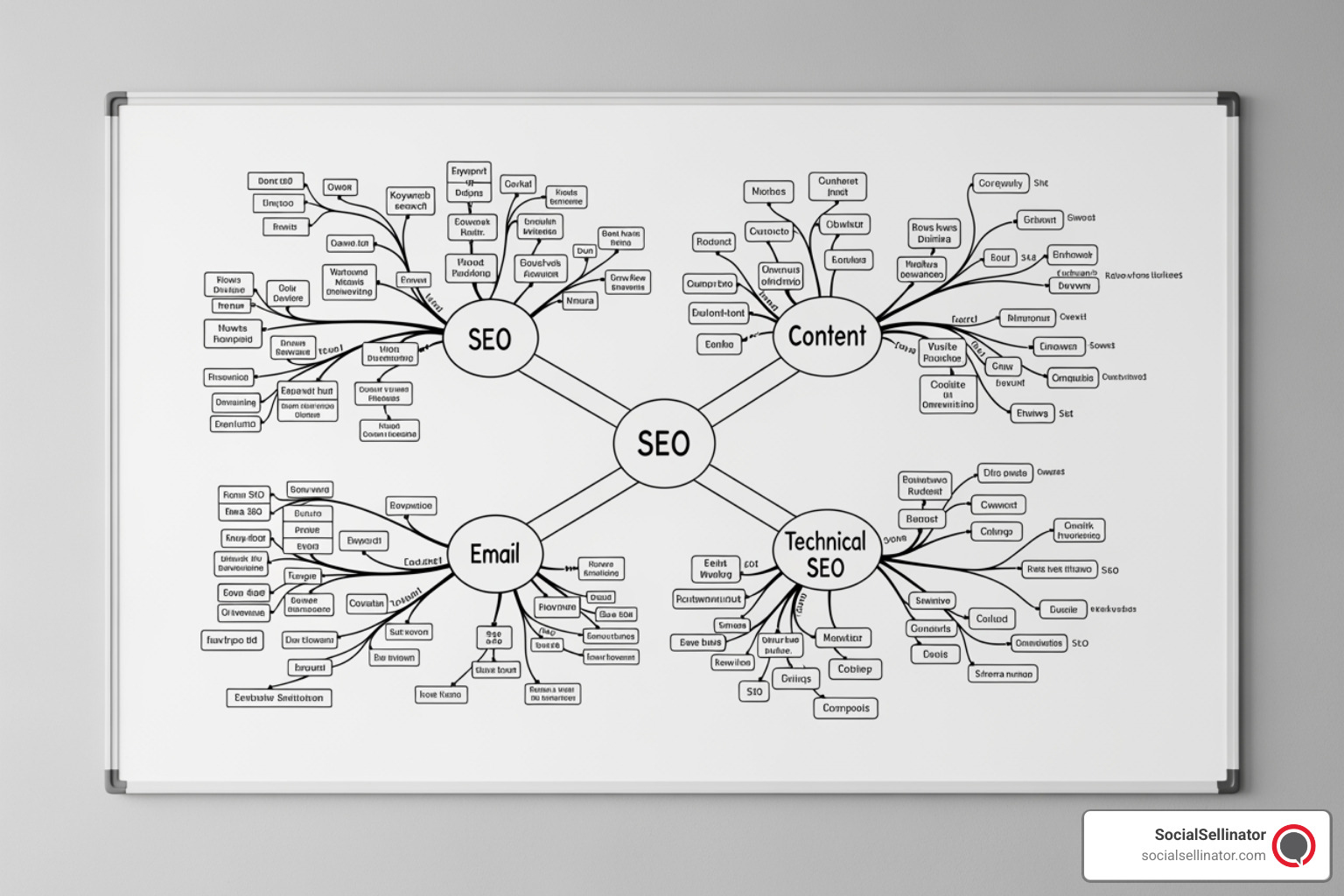 Digital marketing strategy mind map on a whiteboard - colorado springs search engines optimization