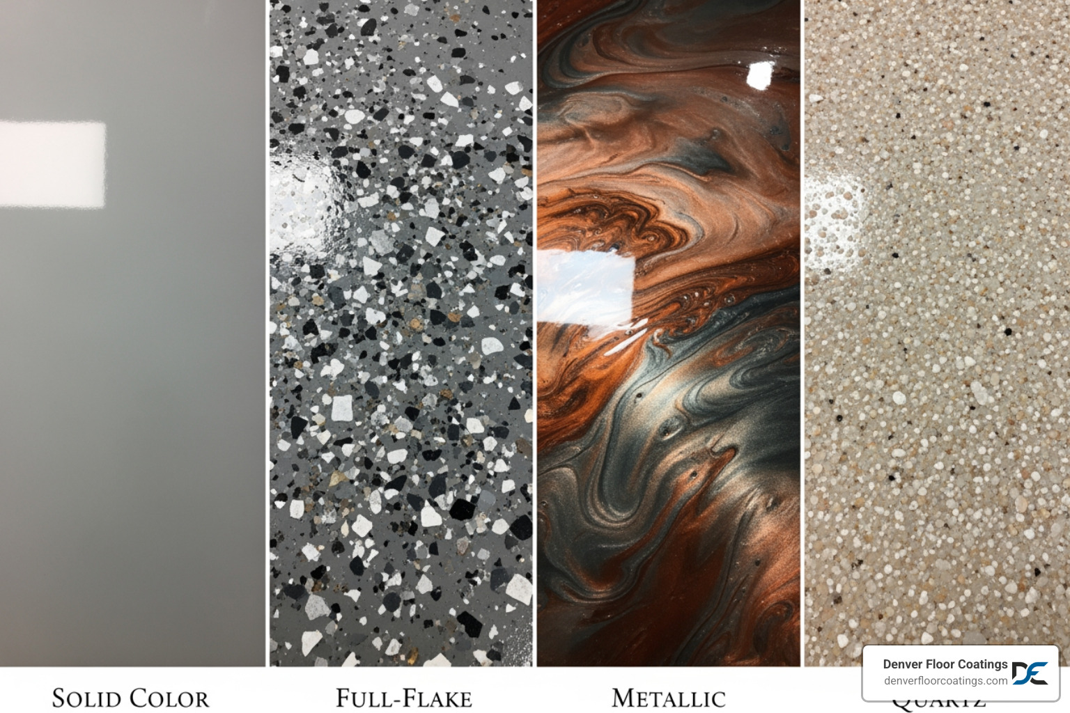 side-by-side comparison of different epoxy finishes - Denver epoxy floor installers