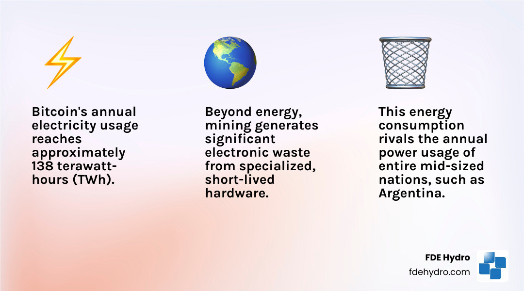 Infographic comparing Bitcoin's annual energy consumption to a mid-sized country - Eco friendly crypto mining infographic 3_facts_emoji_light-gradient