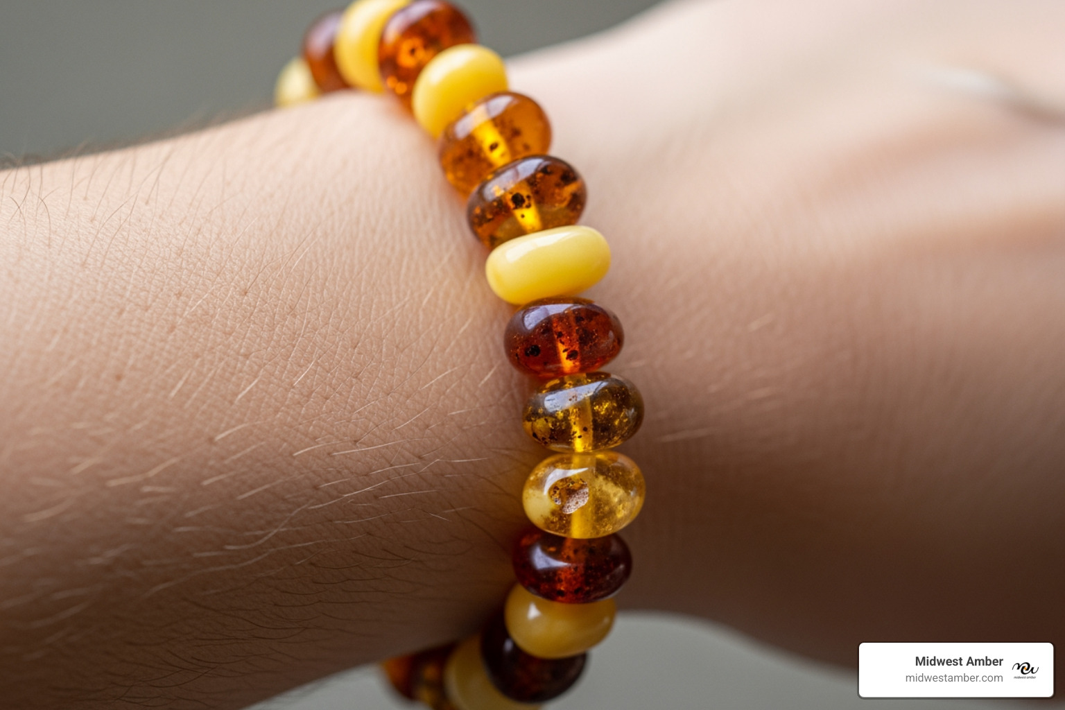 person wearing an amber bracelet on their wrist - Amber for pain
