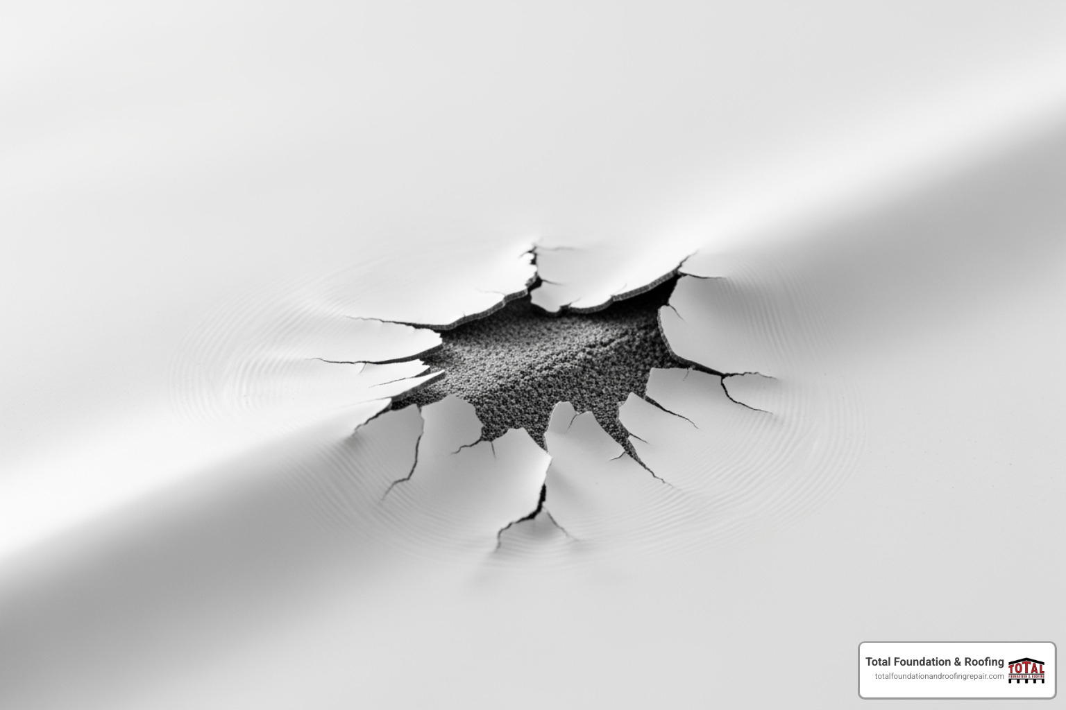 Puncture on a TPO flat roof - minor hail damage roof