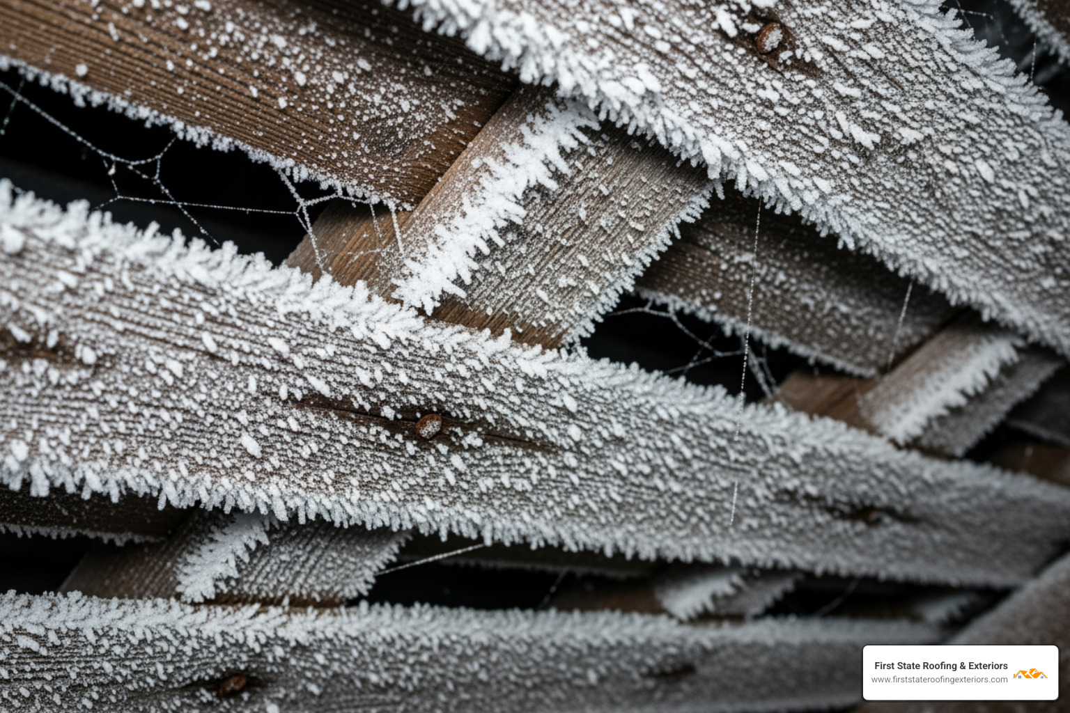 Image showing frost on the underside of a roof deck - attic ventilation repair