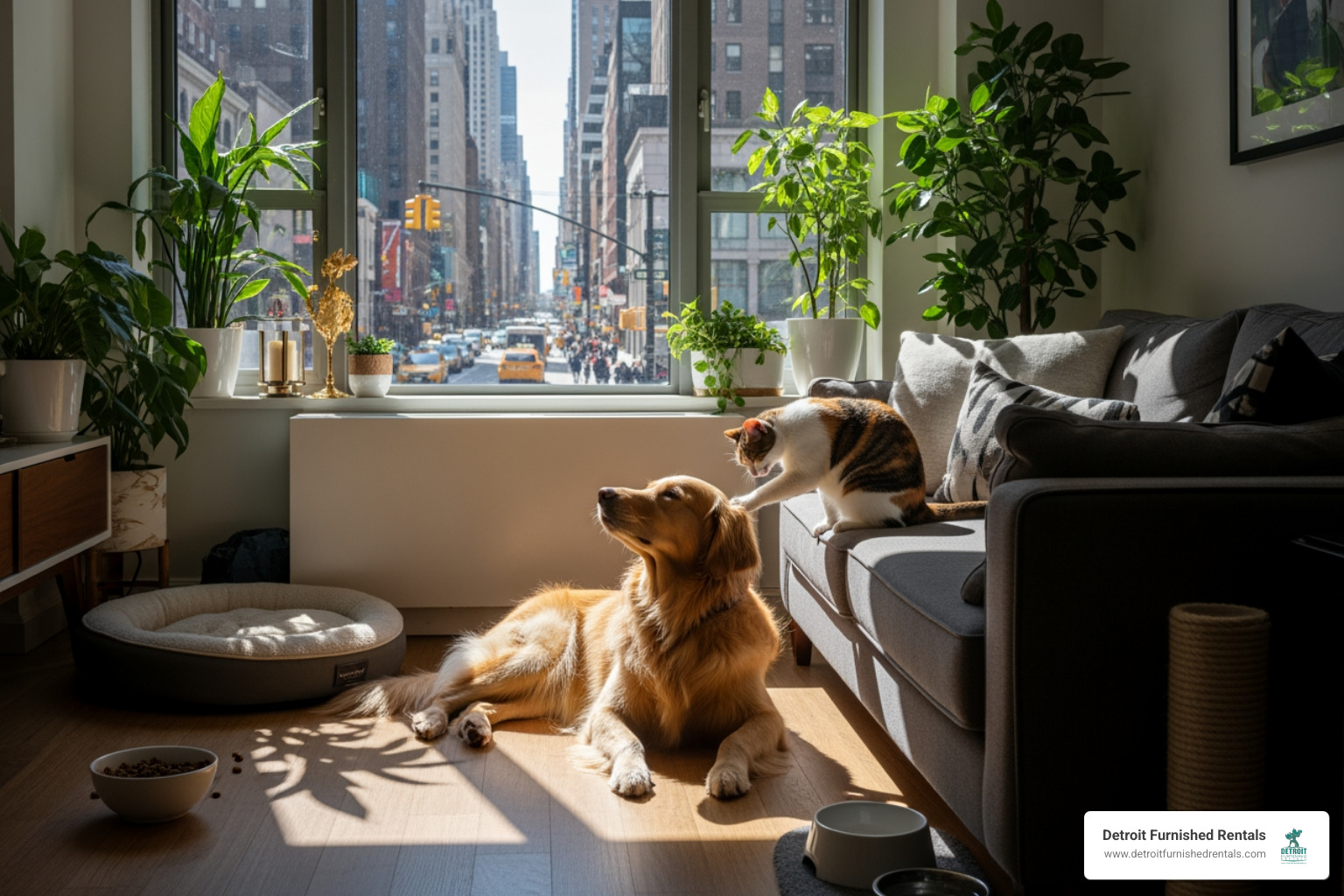 A person walking their dog near a cultural landmark in Midtown Detroit - pet friendly apartments Midtown