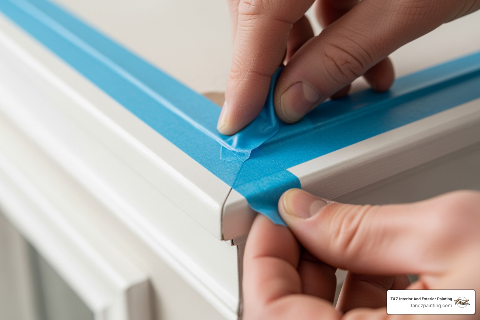 a painter carefully taping trim for a sharp, clean line - interior painting elmhurst a painter carefully taping trim for a sharp, clean line - interior painting elmhurst