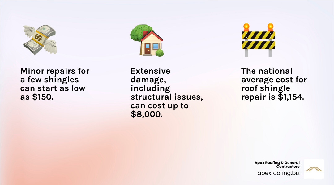 Infographic detailing average roof shingle repair costs, including low, average, and high ends - cost to fix roof shingles infographic 3_facts_emoji_light-gradient Infographic detailing average roof shingle repair costs, including low, average, and high ends - cost to fix roof shingles infographic 3_facts_emoji_light-gradient