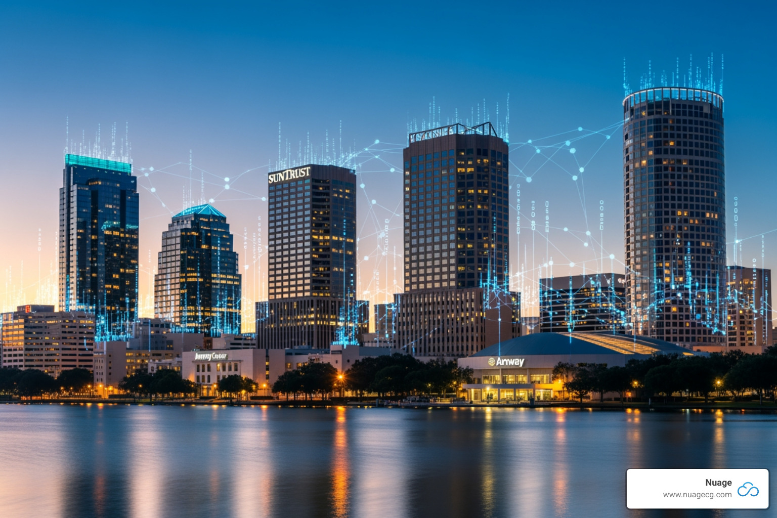 Orlando skyline with technology overlay - NetSuite consulting Orlando