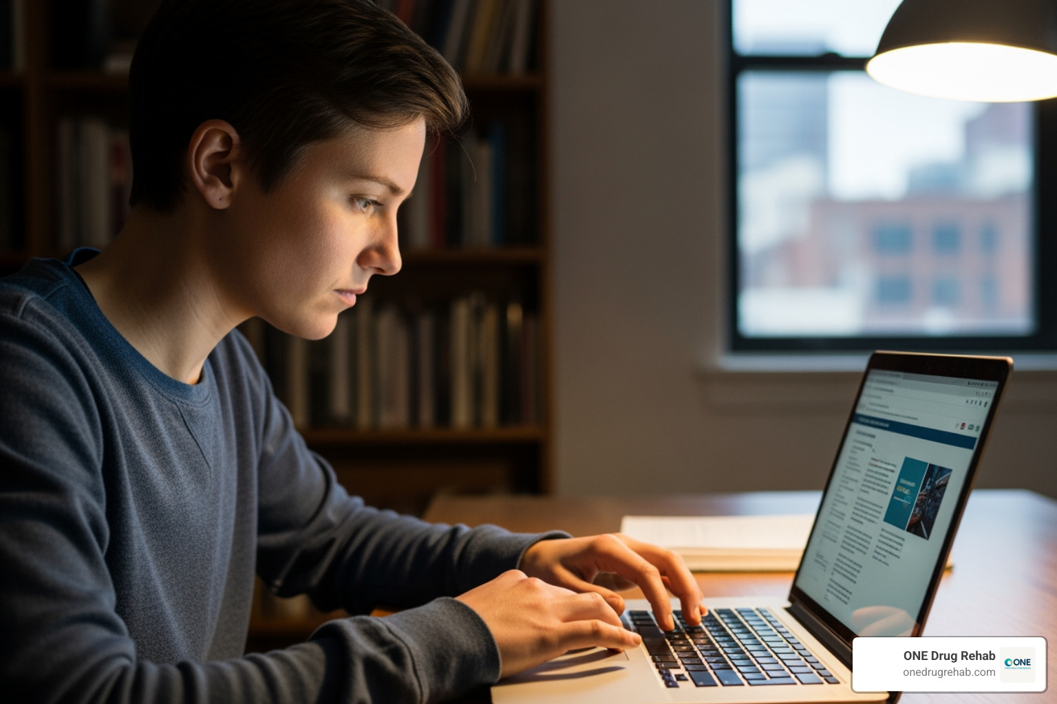 person researching rehab options on a laptop - rehab information resource