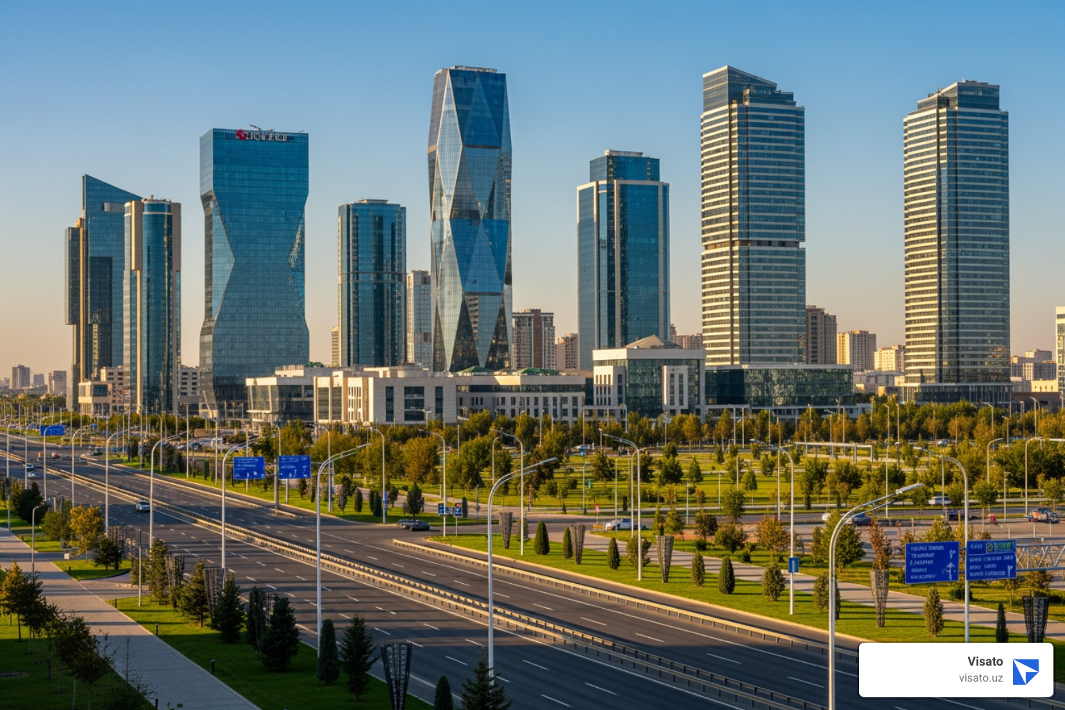 of a modern business district in Tashkent - Uzbekistan e-visa fees