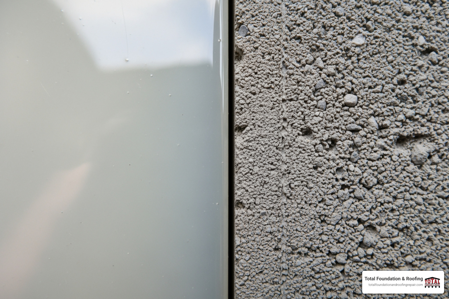 Image comparing the textures of different fillers, such as smooth epoxy and granular cement - cement block wall crack repair
