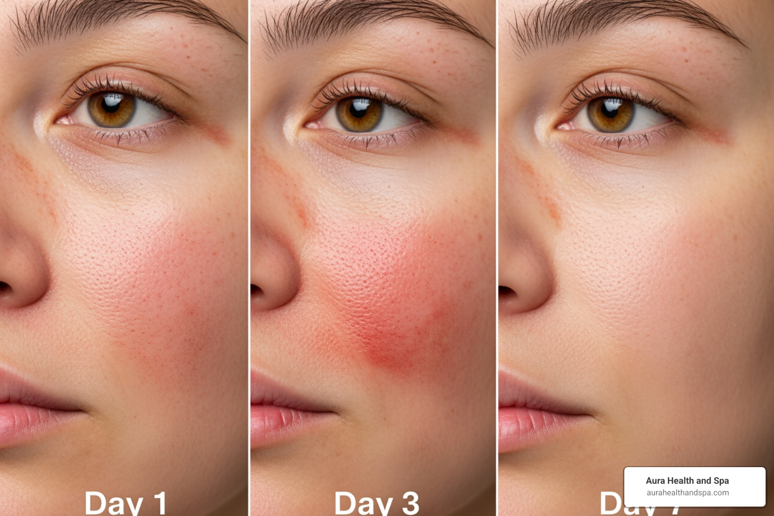 Visual timeline of skin recovery over 1-7 days post-Morpheus8, showing decreasing redness and swelling - morpheus8 cost near me