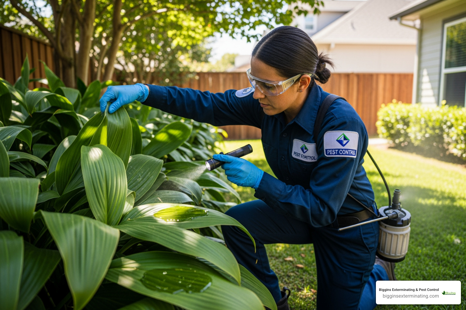 Image of a pest control technician inspecting a property's foliage. - mosquito control Andover MA