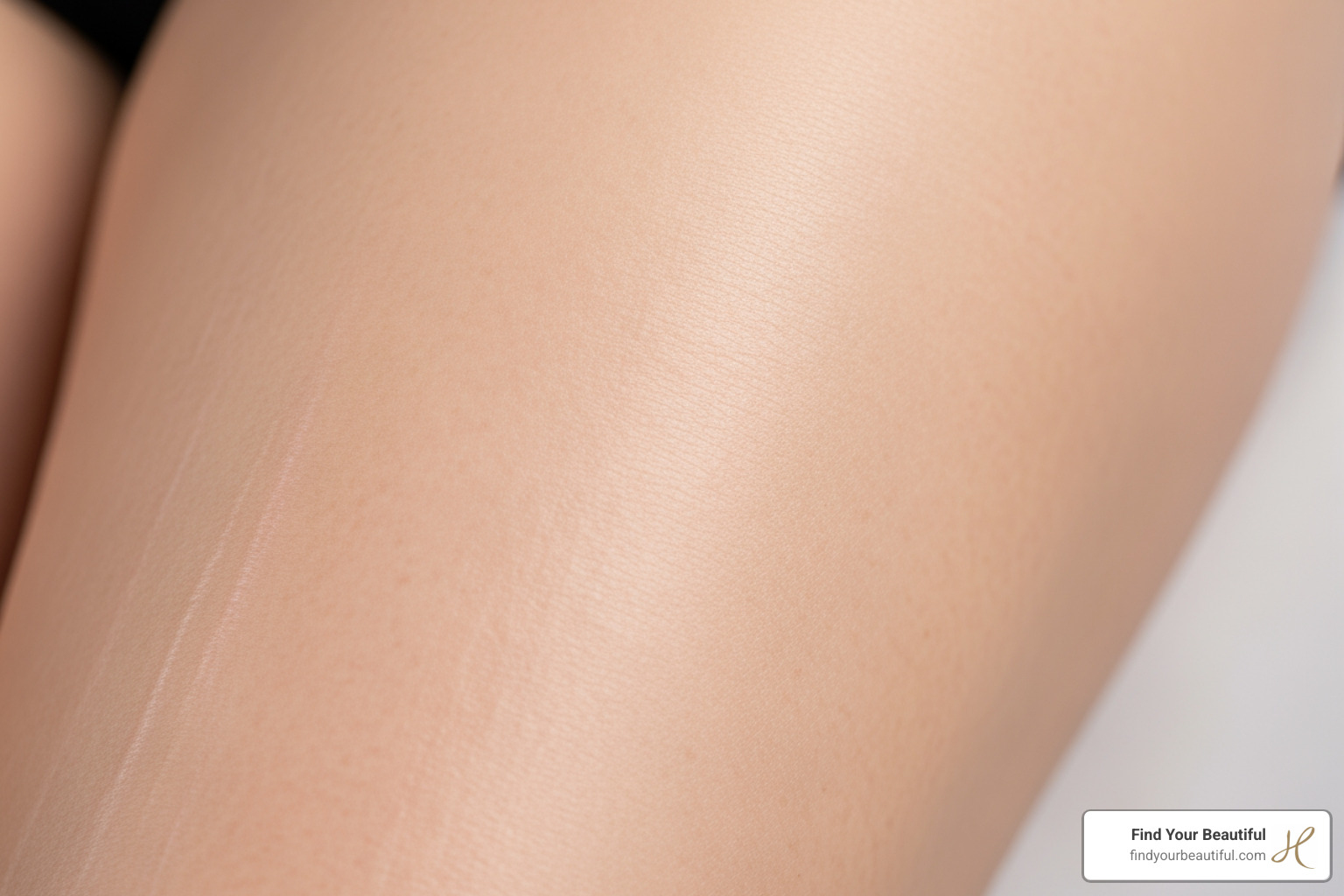 Close-up of skin texture improvement on thighs after microneedling - microneedling for stretch marks before and after