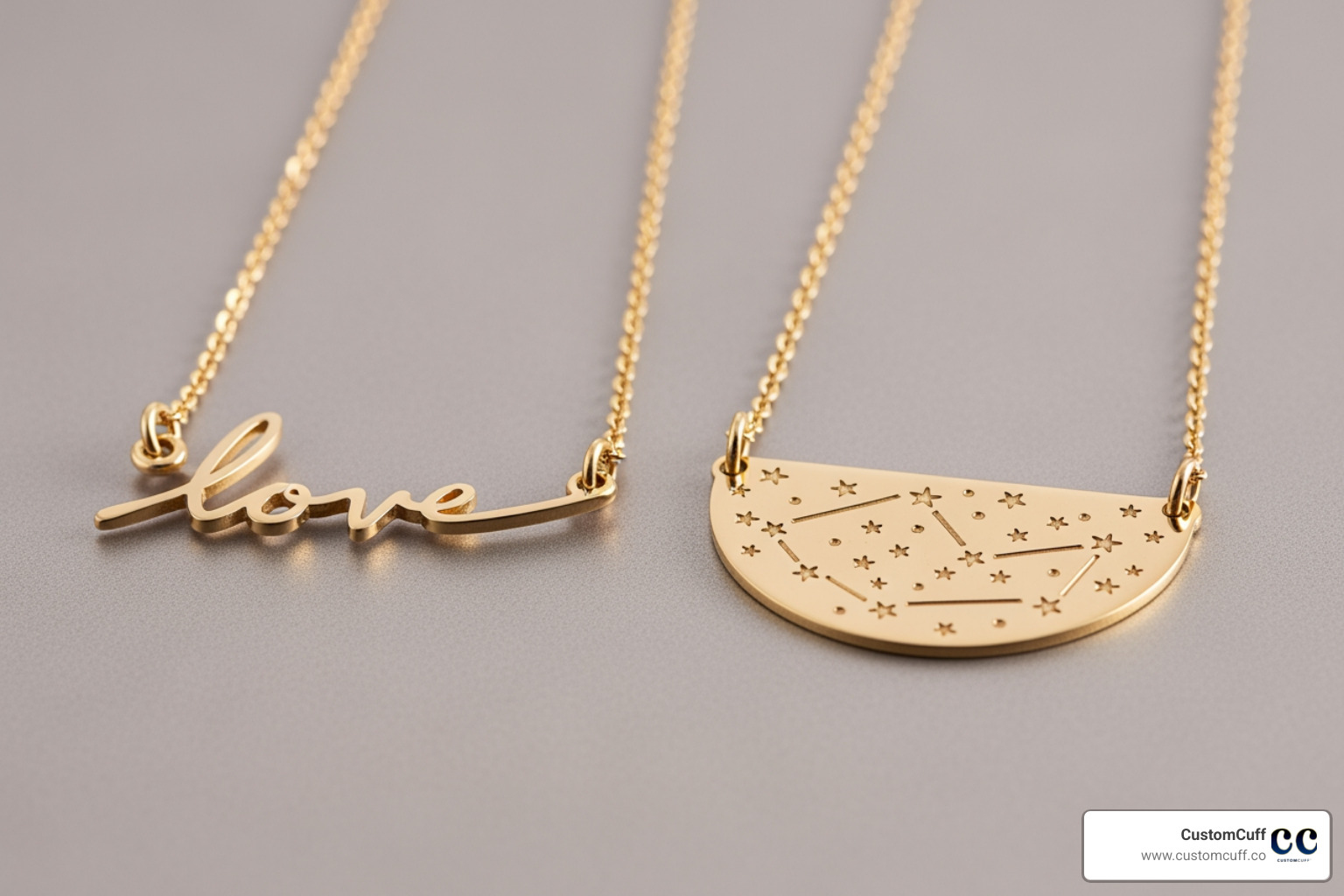 handwriting necklace and a star map necklace side-by-side - personalized necklaces