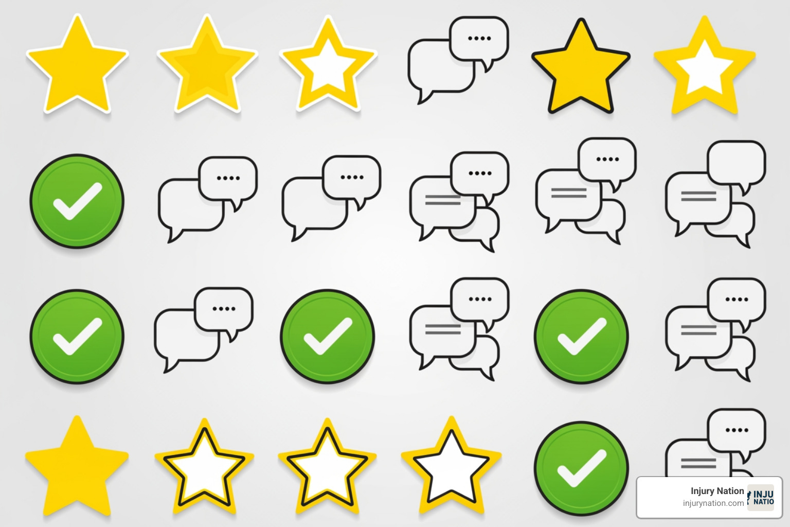 Generic review platform icons (stars, checkmarks, review bubbles) - lawyer ratings