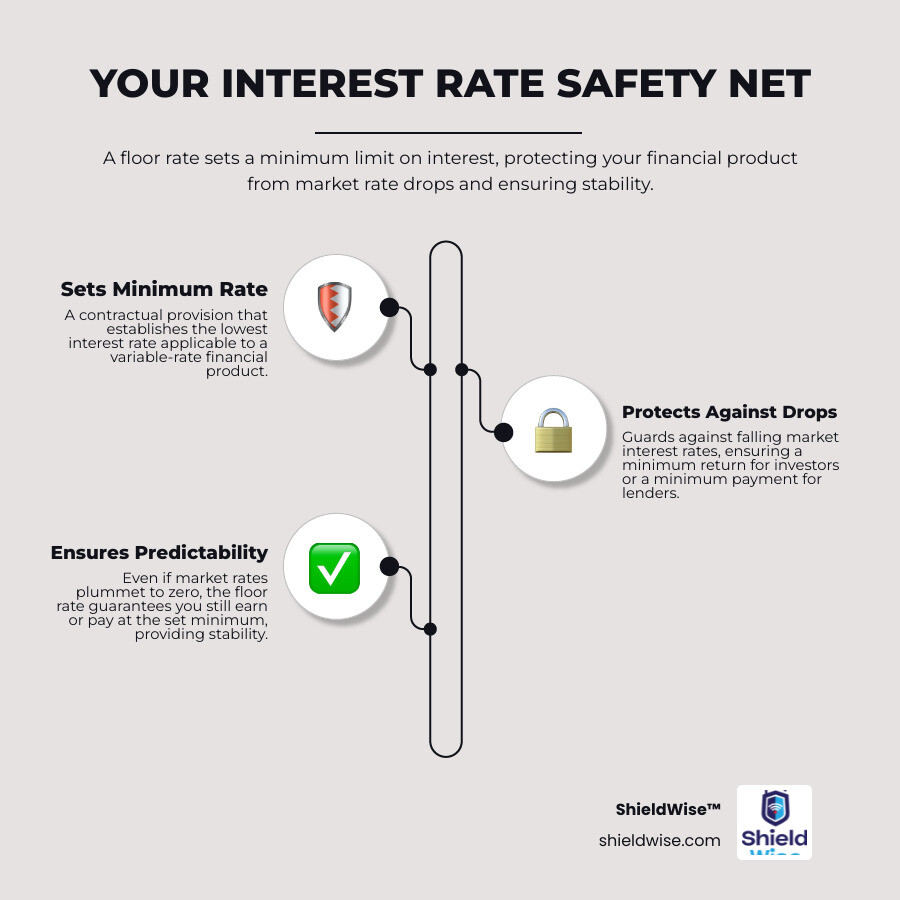 infographic explaining how a floor rate acts as a safety net for your investment's interest rate - What is a floor rate infographic infographic-line-3-steps-elegant_beige
