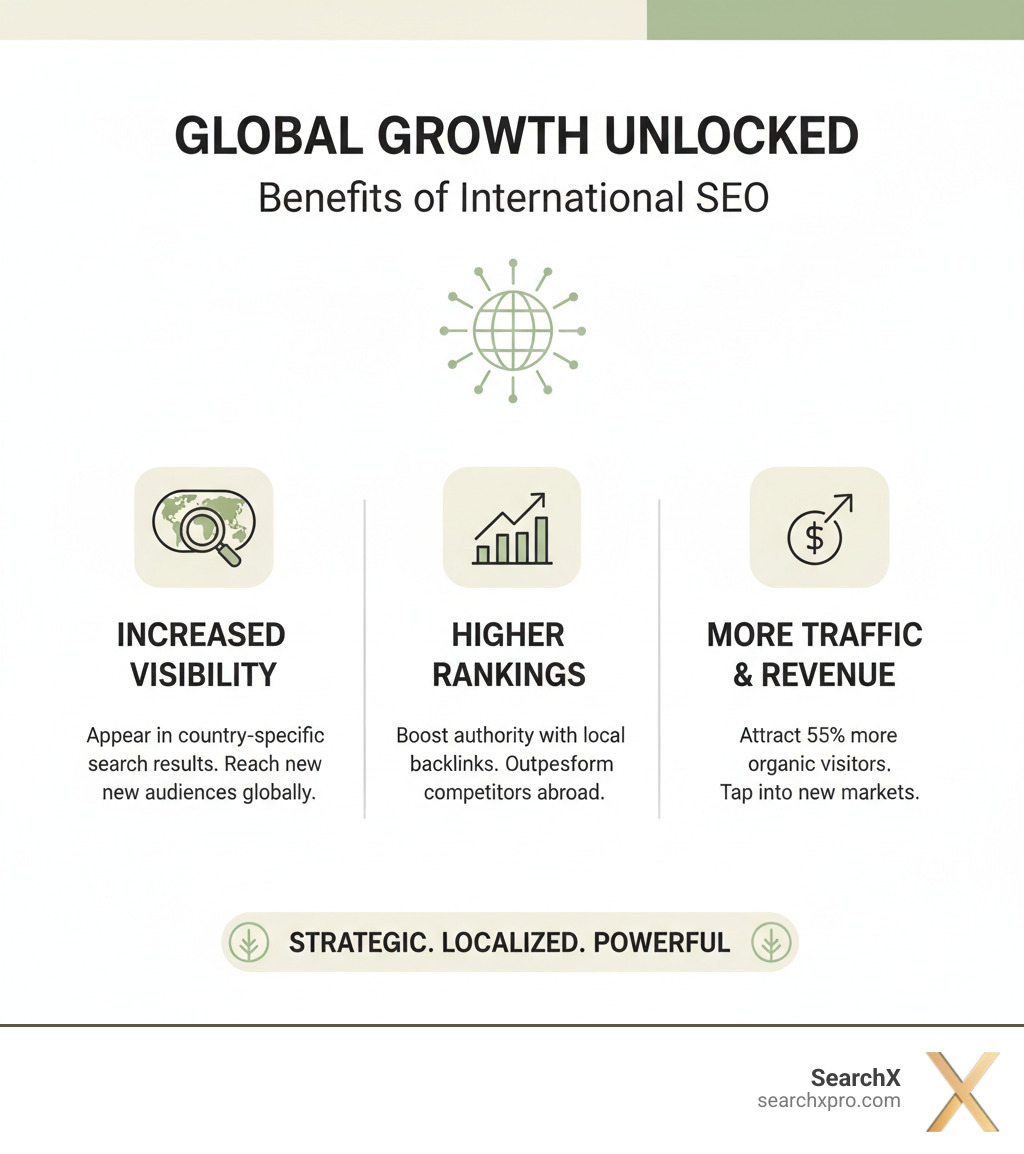 Infographic explaining the benefits of international SEO for business growth - international link building service infographic Infographic explaining the benefits of international SEO for business growth - international link building service infographic