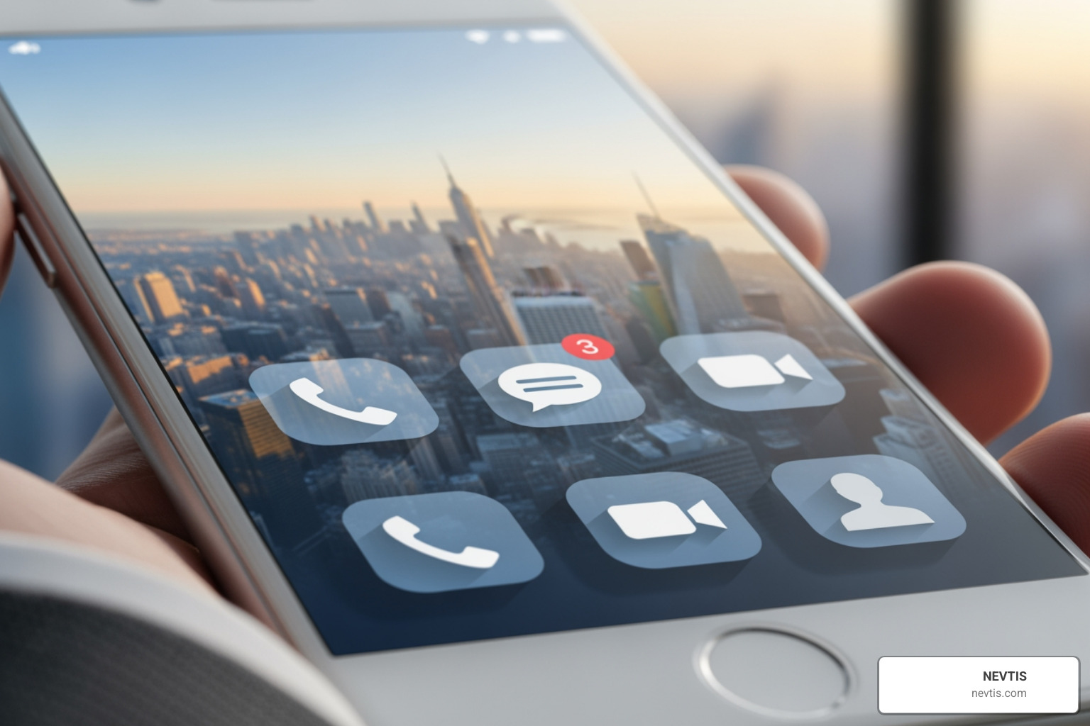 Image of a smartphone screen displaying a feature-rich business communication app interface - small business ip phone systems
