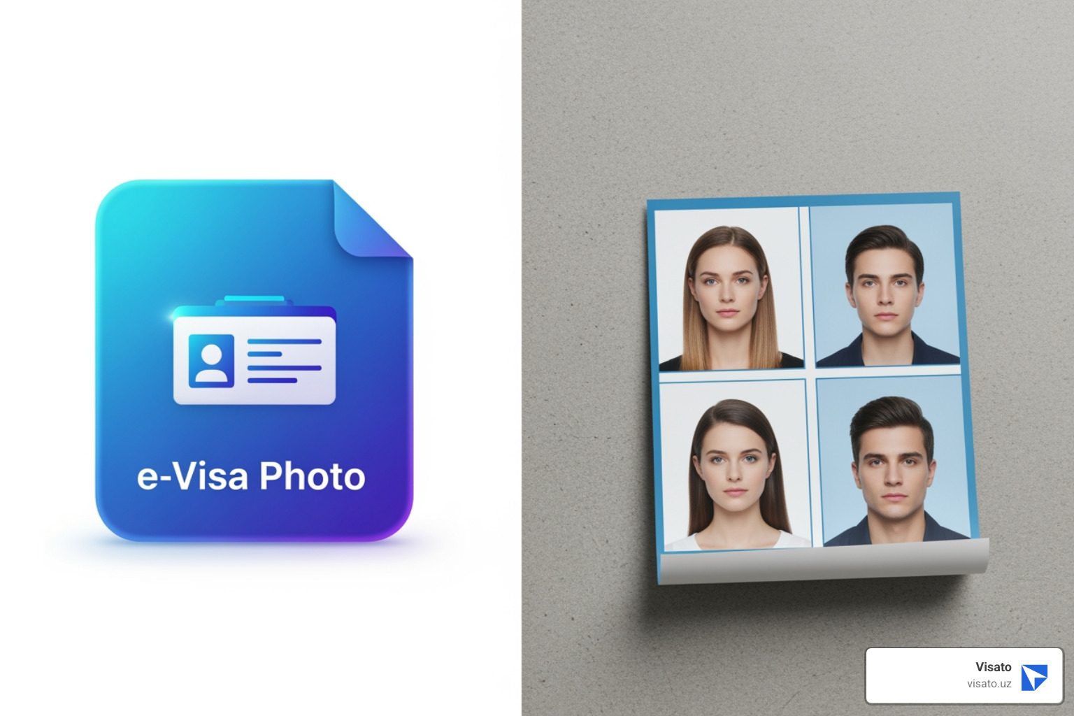 Digital e-visa photo file icon next to a physical passport photo strip - uzbekistan e visa photo requirements