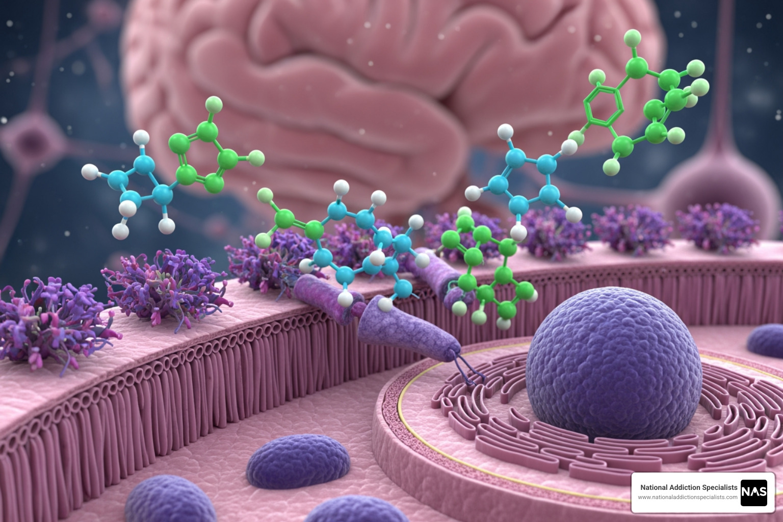 Image illustrating how Suboxone interacts with opioid receptors in the brain - Suboxone treatment counseling Image illustrating how Suboxone interacts with opioid receptors in the brain - Suboxone treatment counseling