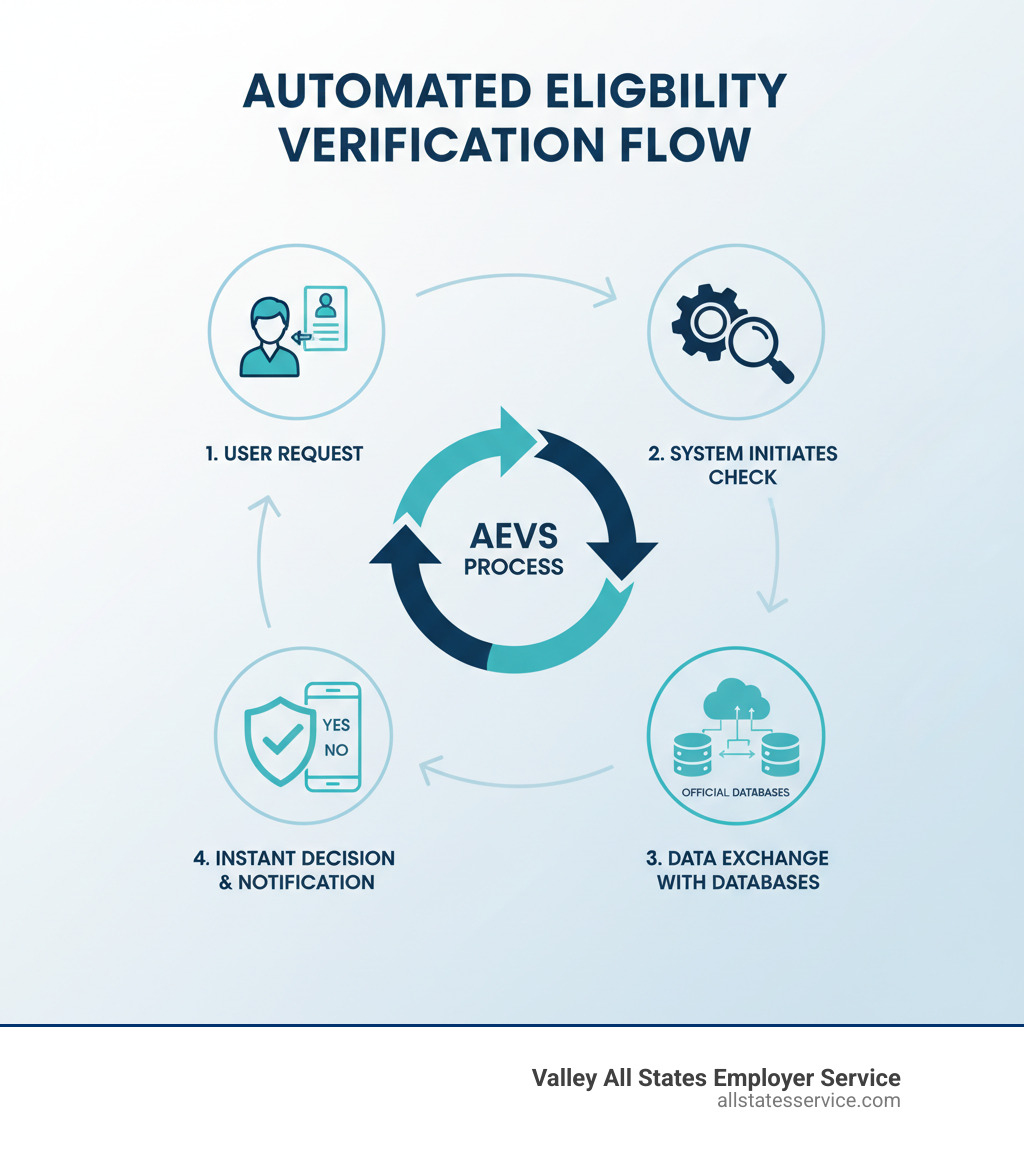 Infographic explaining the high-level flow of an automated eligibility verification system - automated eligibility verification system aevs infographic Infographic explaining the high-level flow of an automated eligibility verification system - automated eligibility verification system aevs infographic