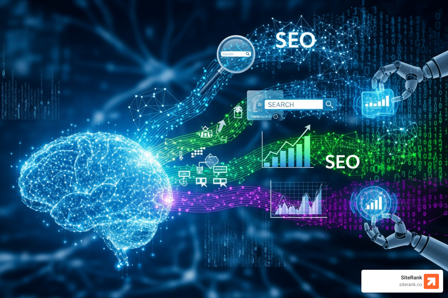 Futuristic search interface with AI agents - ai search engine optimization Futuristic search interface with AI agents - ai search engine optimization