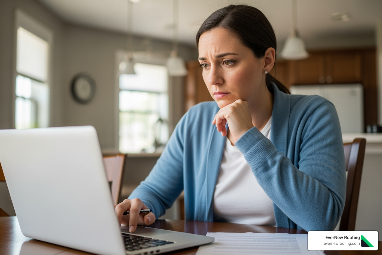 homeowner checking contractor's credentials on a laptop - licensed roof contractor