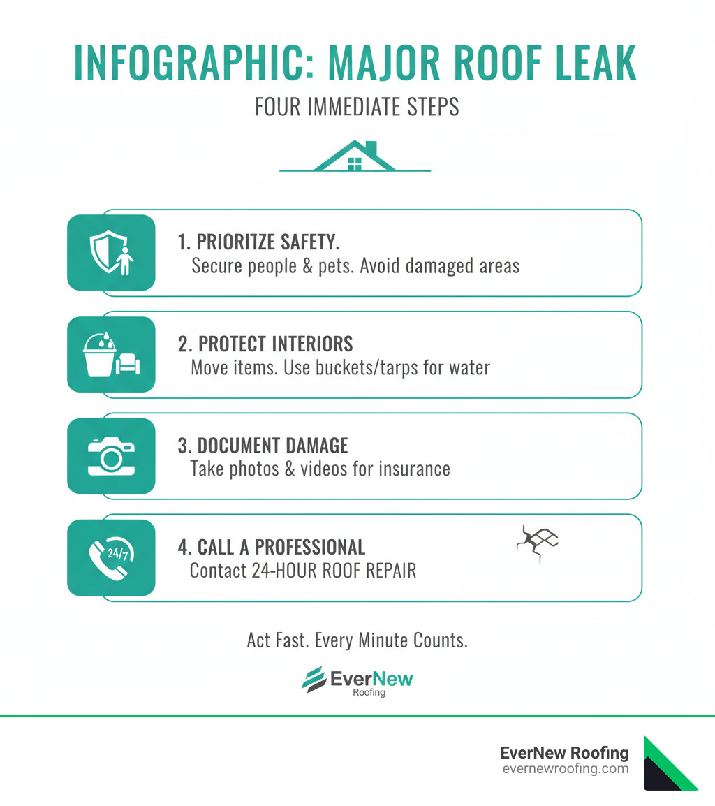 Infographic: Four immediate steps to take when you find a major roof leak - 24hr roof repair infographic Infographic: Four immediate steps to take when you find a major roof leak - 24hr roof repair infographic