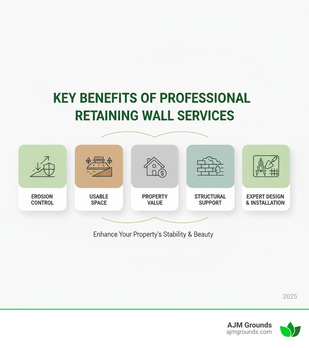 Key benefits of professional retaining wall services - retaining wall services infographic 
