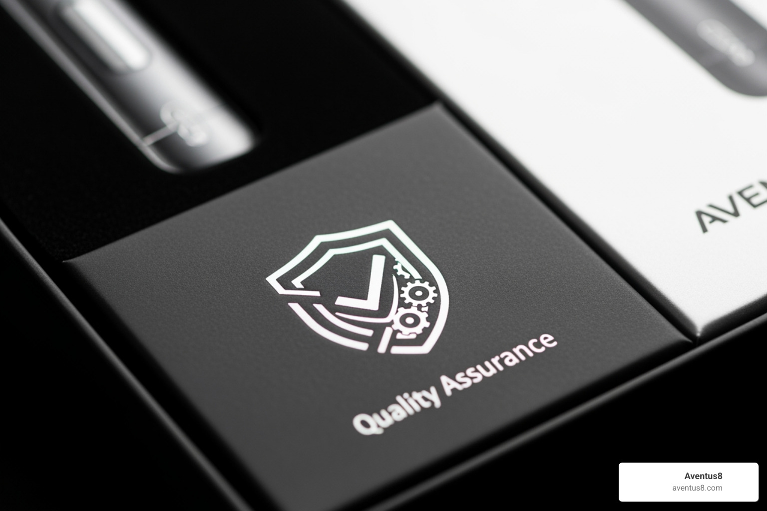 lab report or quality seal on Aventus8 vape pen packaging - thc weed pen