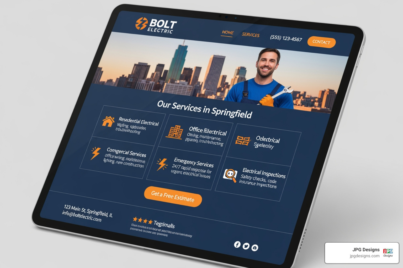 well-designed electrician's service page for a specific city - local seo for electricians