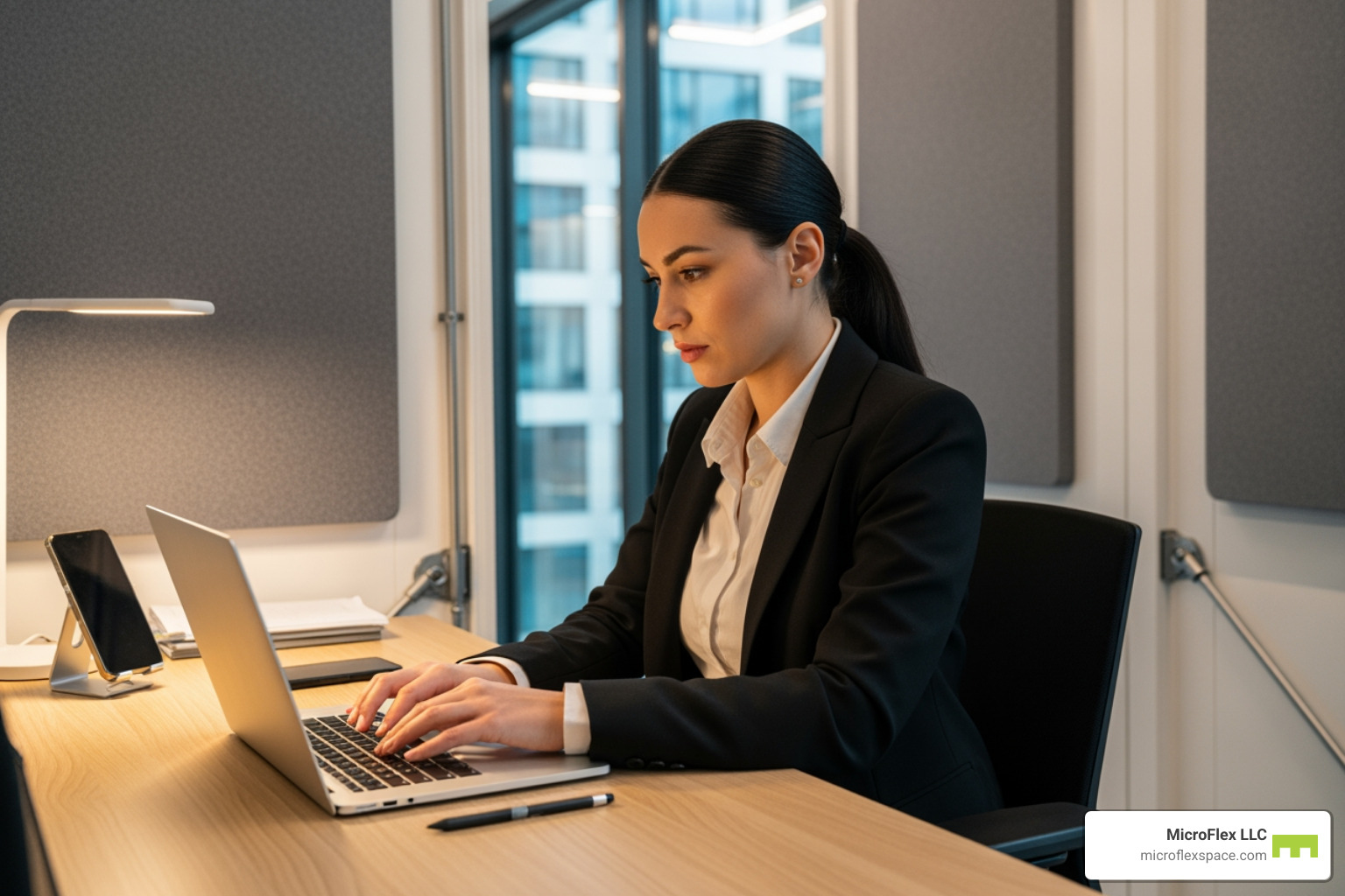 clean, professional MicroFlex unit with a business owner working inside - temporary buildings clean, professional MicroFlex unit with a business owner working inside - temporary buildings