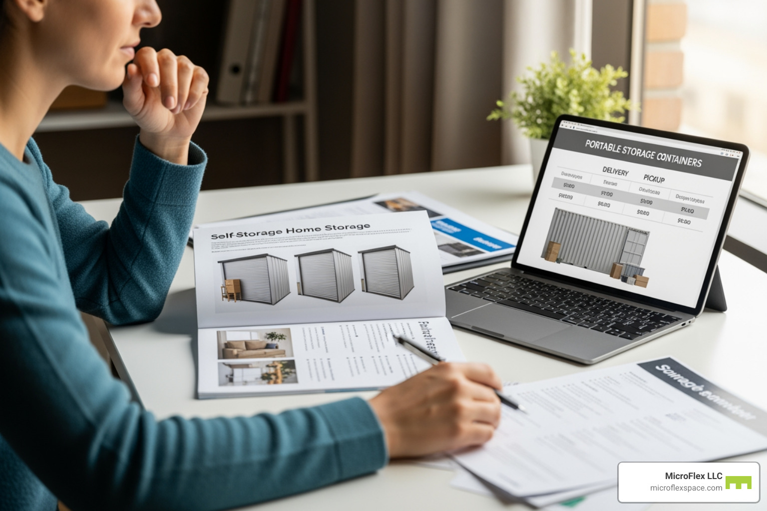 person comparing storage options - temporary home storage person comparing storage options - temporary home storage