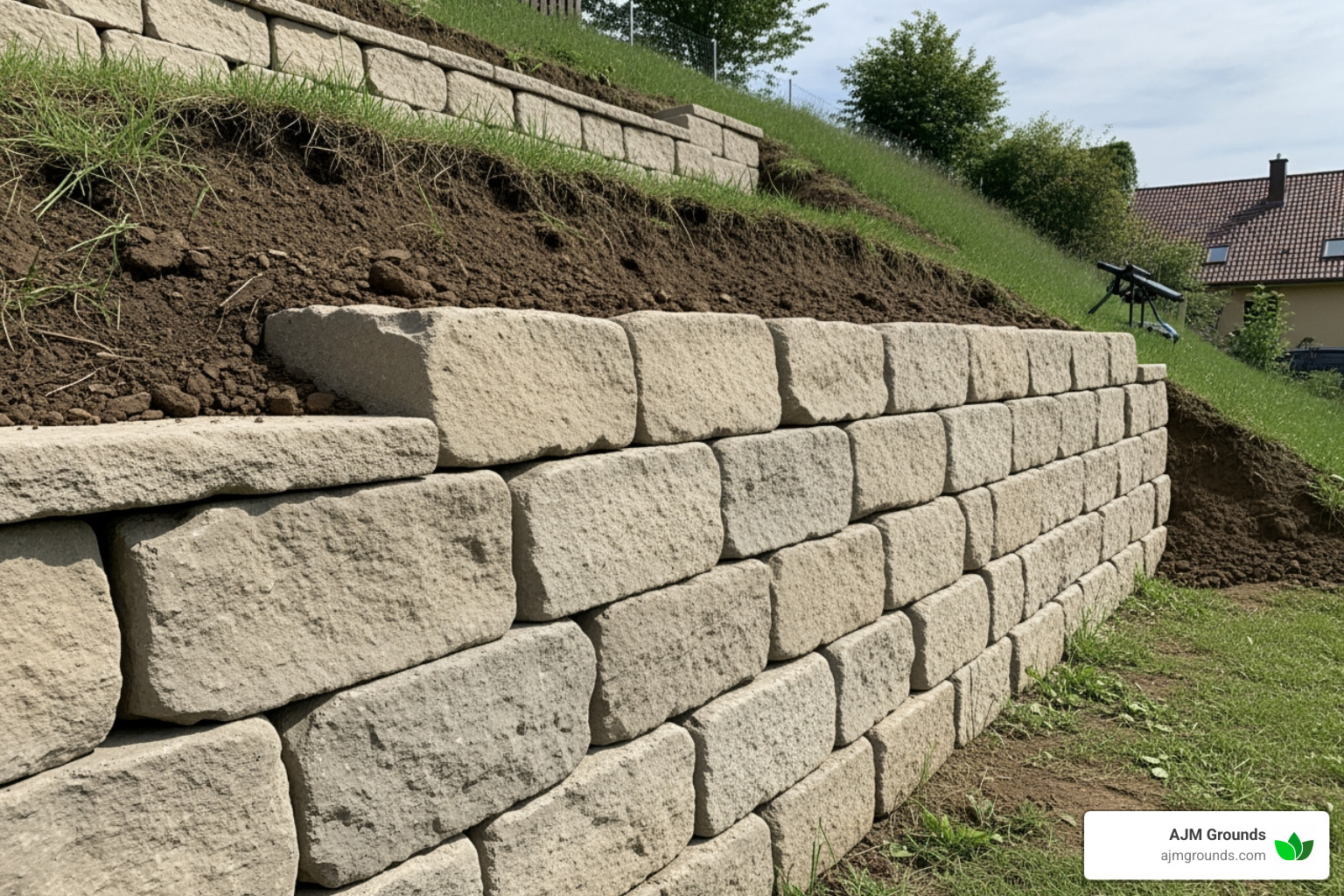 retaining wall holding back soil on a steep slope - Importance of retaining walls