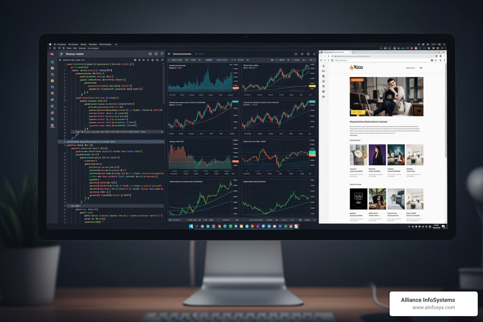 split screen showing coding, forex trading, and web browsing - cheap windows rdp vps split screen showing coding, forex trading, and web browsing - cheap windows rdp vps