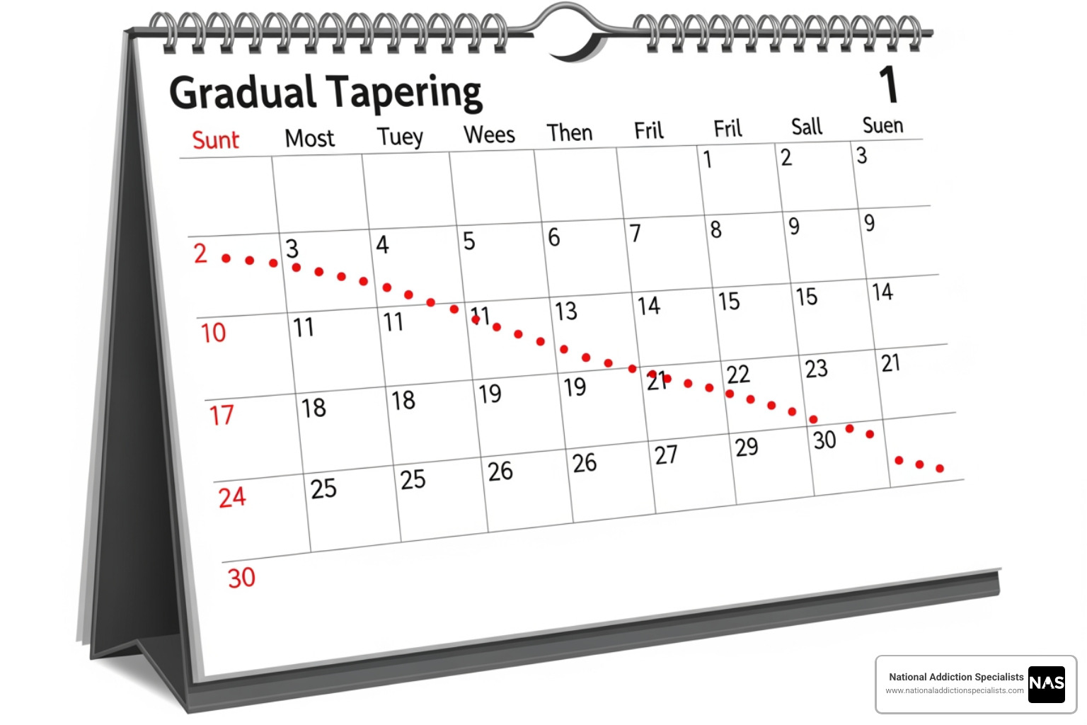 calendar with a gradual tapering schedule marked, showing daily dose reductions over several weeks - decreasing suboxone dose and sleep calendar with a gradual tapering schedule marked, showing daily dose reductions over several weeks - decreasing suboxone dose and sleep