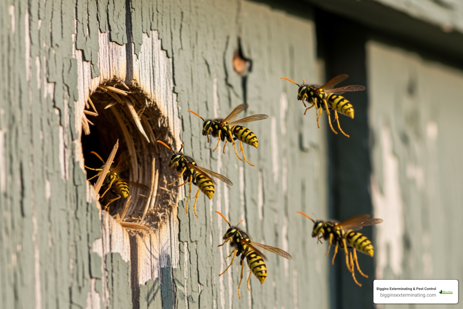 wasps flying into a hole in a wall - Wasp nest removal Bedford