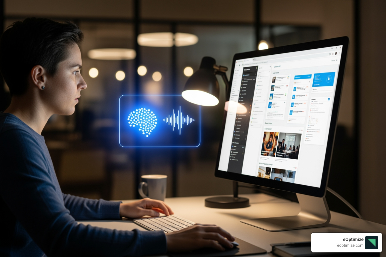A person reviewing content on a screen with an AI assistant icon nearby - AI content guidelines