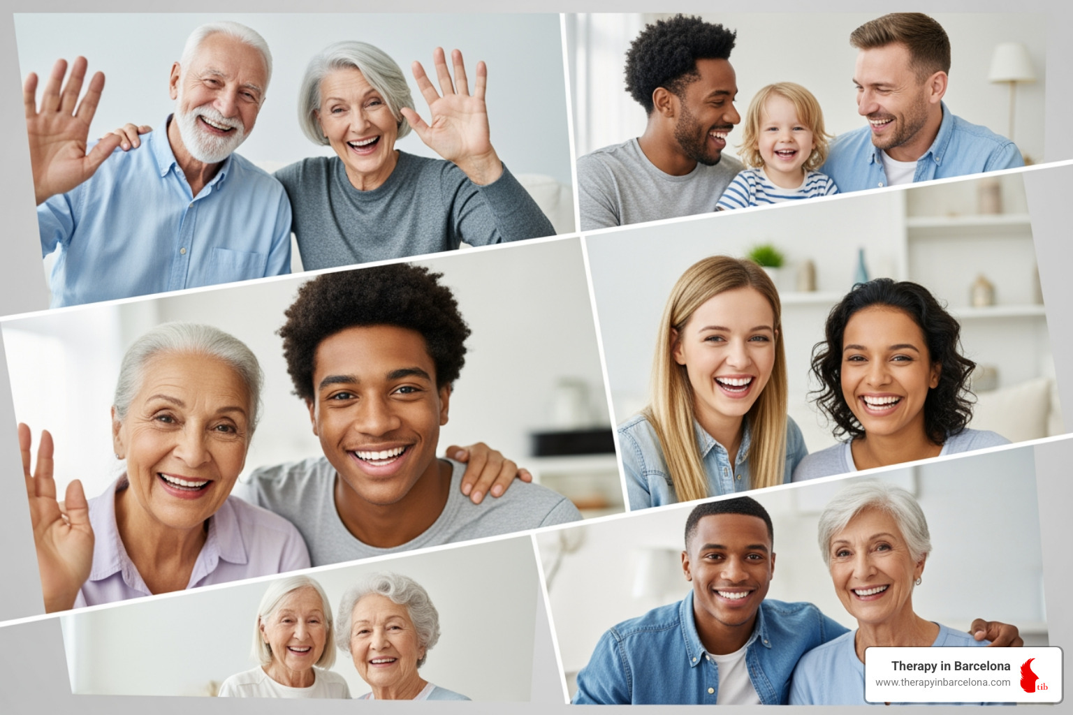diverse family connecting happily on a video call from different locations - Online therapy for families