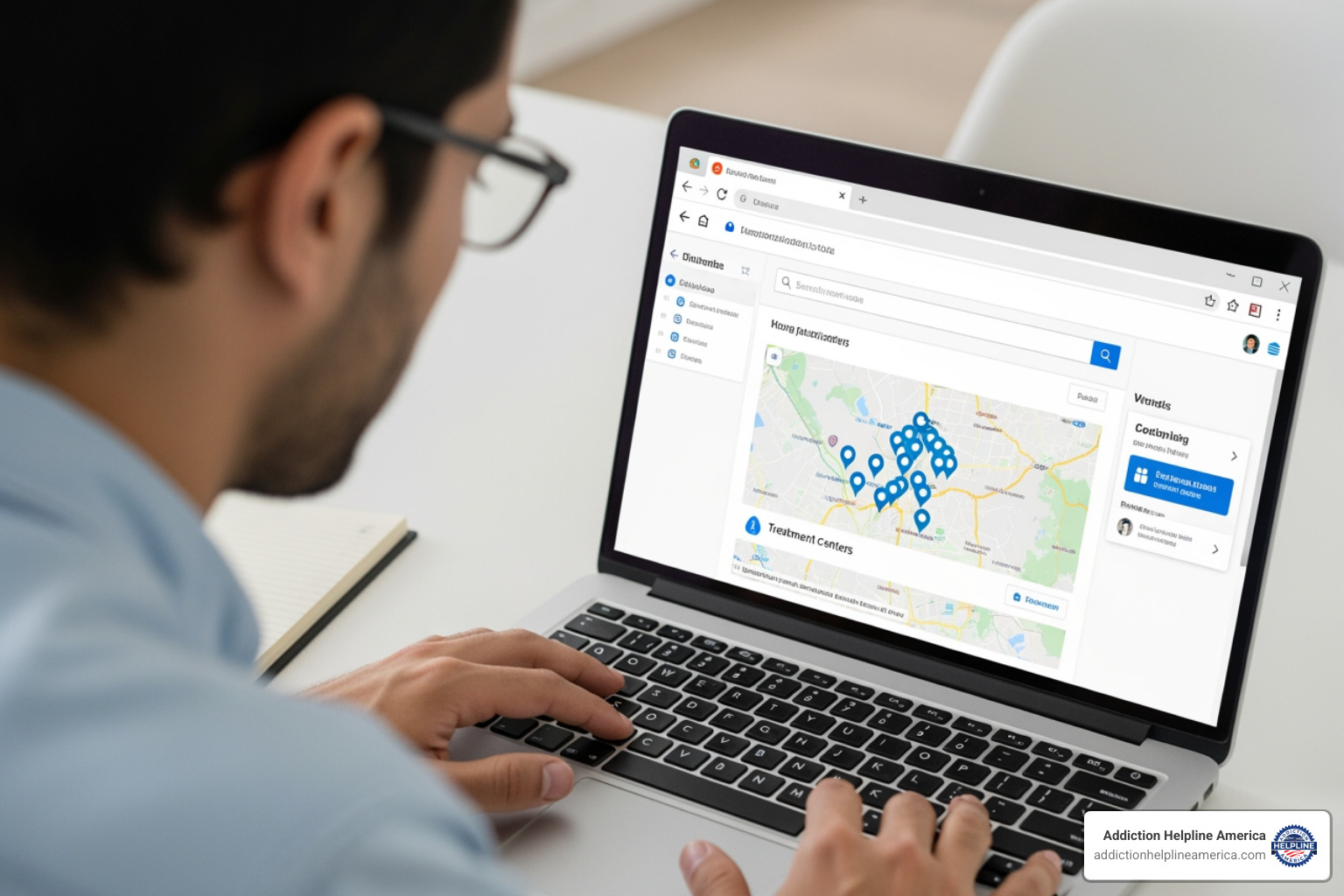 a person using a laptop to search the FindTreatment.gov website - are there federal drug rehab centers a person using a laptop to search the FindTreatment.gov website - are there federal drug rehab centers