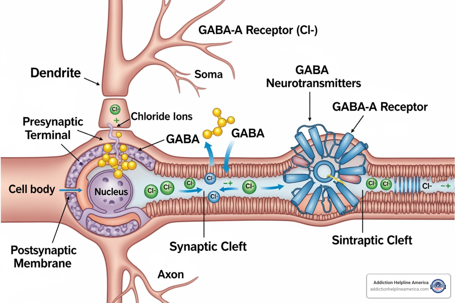 diagram showing a neuron and GABA receptor - barbiturate overdose