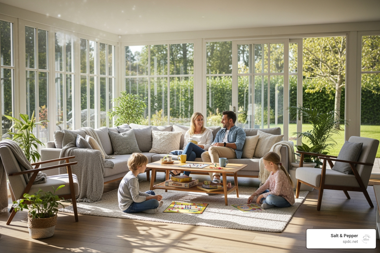 Family enjoying a spacious sunroom - sunroom addition Brandon FL