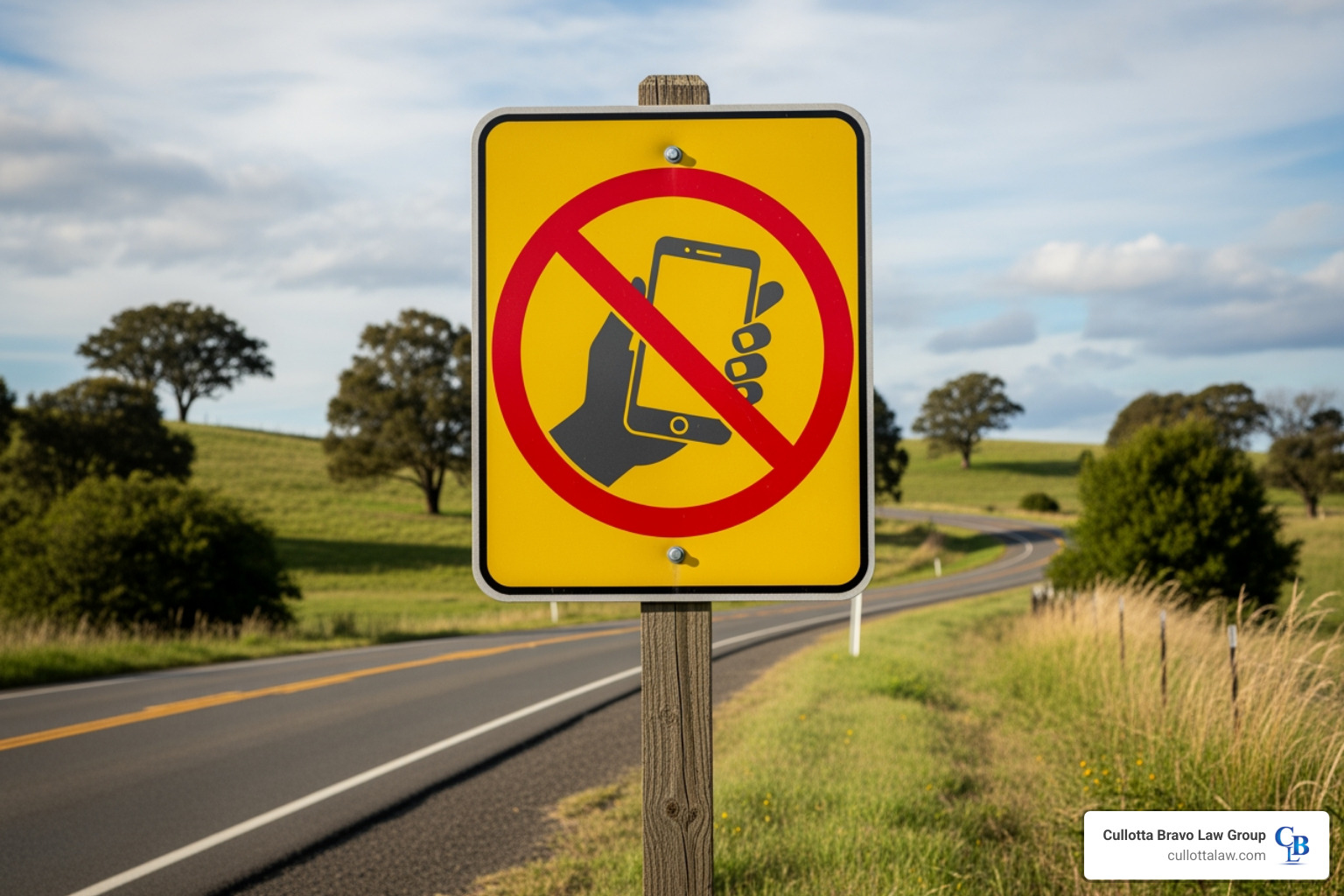 A "Don't Text and Drive" awareness sign - Fatal accident Naperville