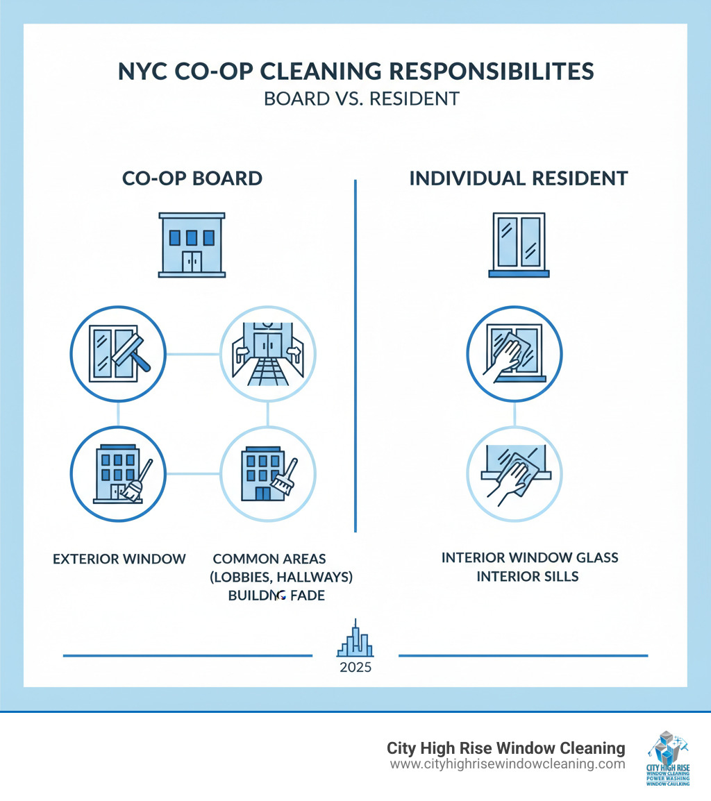 Infographic detailing cleaning responsibilities in NYC co-ops: board vs. resident for windows and common areas - co op window cleaning service nyc infographic Infographic detailing cleaning responsibilities in NYC co-ops: board vs. resident for windows and common areas - co op window cleaning service nyc infographic