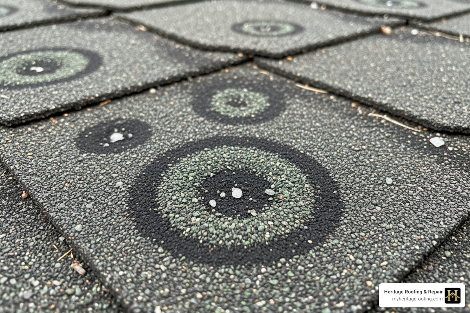 hail damage on an asphalt shingle showing granule loss and a bruise - how much roof damage for insurance claim hail damage on an asphalt shingle showing granule loss and a bruise - how much roof damage for insurance claim