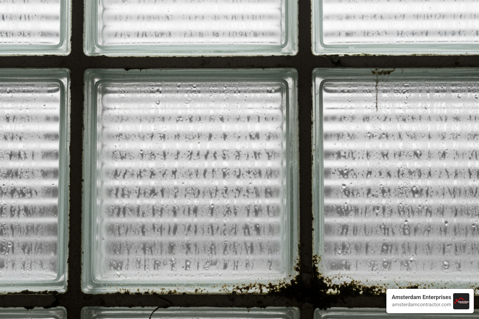 foggy glass block window with visible moisture between the blocks - replace glass block window with regular window